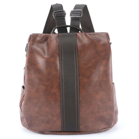 Luxe Brown Vegan leather Zipper Mini Back Pack - Picture 4 of 7